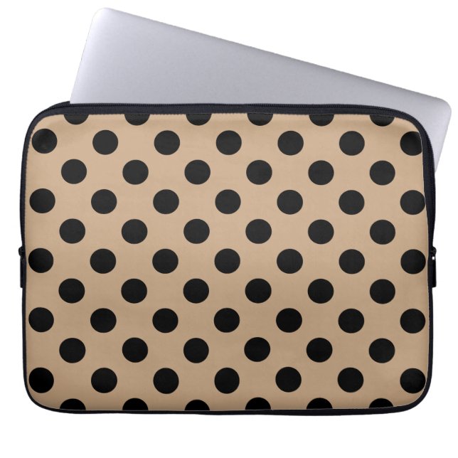 Schwarze Polka-Punkte auf Beige Laptopschutzhülle (Vorderseite)