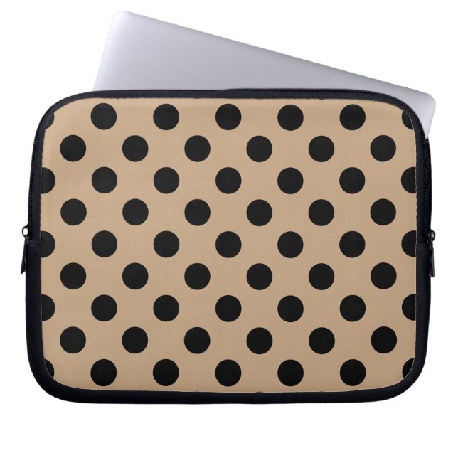 Schwarze Polka-Punkte auf Beige Laptopschutzhülle (Vorderseite)
