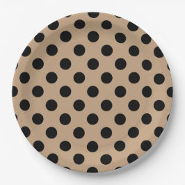 Schwarze Polka-Punkte auf Beige Pappteller
