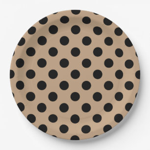 Schwarze Polka-Punkte auf Beige Pappteller