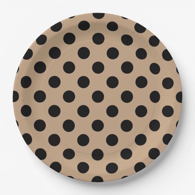 Schwarze Polka-Punkte auf Beige Pappteller (Vorderseite)