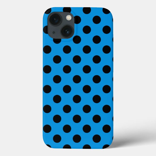 Schwarze Polka Punkte auf blauem Case-Mate iPhone  Hülle (Rückseite)