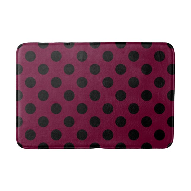 Schwarze Polka-Punkte auf Bordeaux Badematte (Vorderseite)