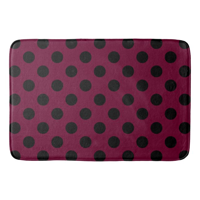 Schwarze Polka-Punkte auf Bordeaux Badematte (Vorderseite)