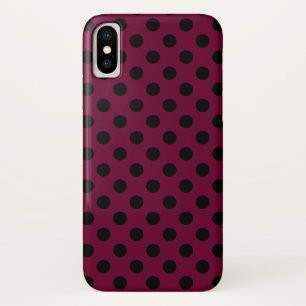 Schwarze Polka-Punkte auf Bordeaux iPhone X Hülle