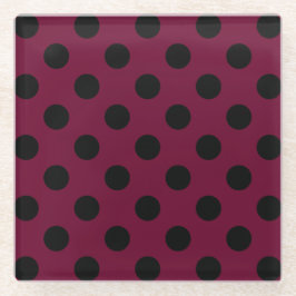 Schwarze Polka-Punkte auf Bordeaux Glasuntersetzer