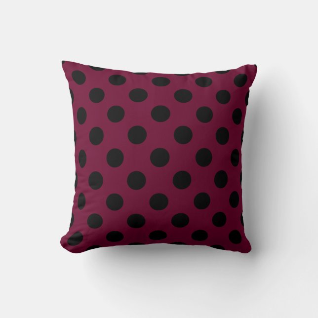 Schwarze Polka-Punkte auf Bordeaux Kissen (Vorderseite)