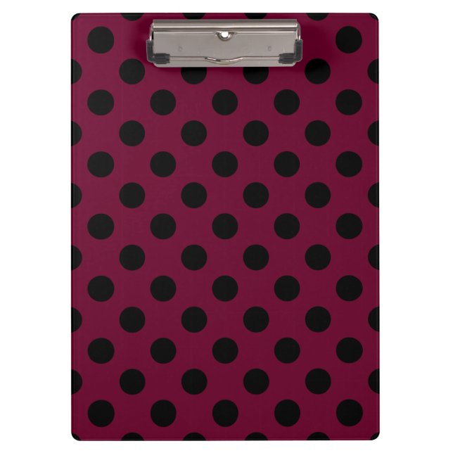 Schwarze Polka-Punkte auf Bordeaux Klemmbrett (Vorderseite)