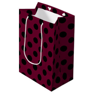 Schwarze Polka-Punkte auf Bordeaux Mittlere Geschenktüte