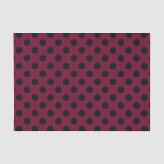Schwarze Polka-Punkte auf Bordeaux Seidenpapier (Vorderseite)