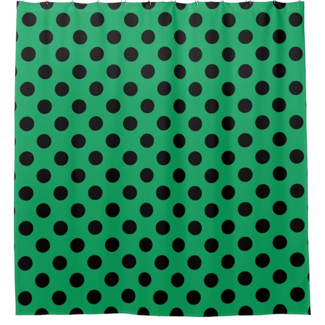 Schwarze Polka Punkte auf frisch grünem Duschvorhang (Vorderseite)