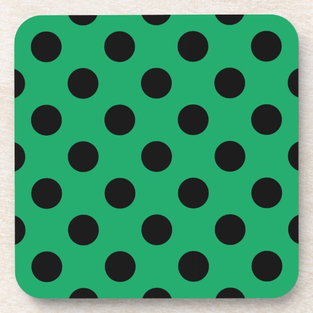Schwarze Polka Punkte auf frisch grünem Getränkeuntersetzer (Vorderseite)