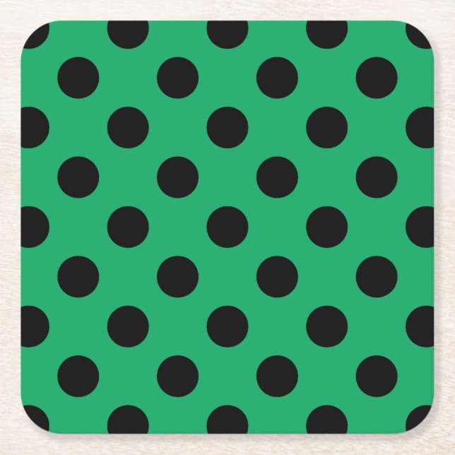 Schwarze Polka Punkte auf frisch grünem Rechteckiger Pappuntersetzer (Vorderseite)