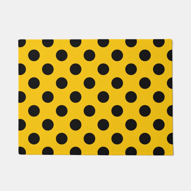 Schwarze Polka-Punkte auf Gelb Fußmatte (Vorderseite)