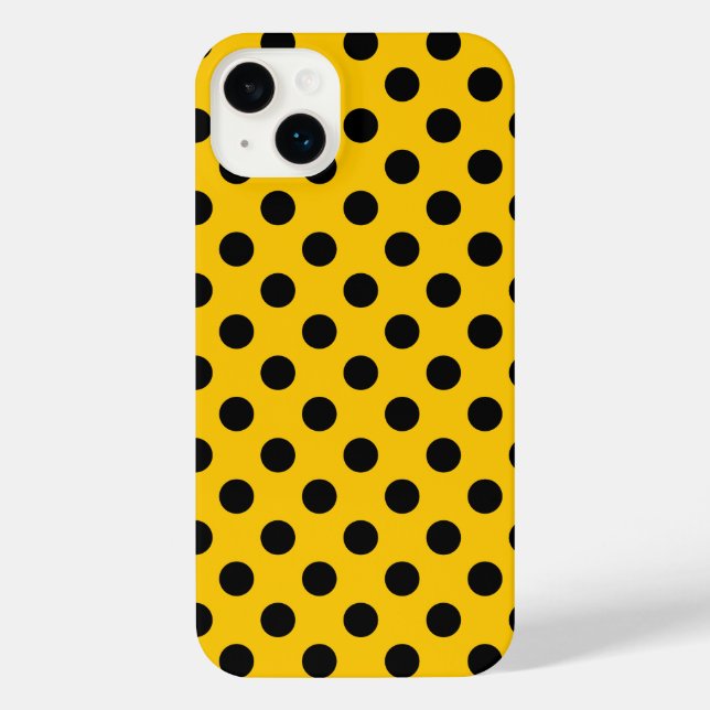 Schwarze Polka-Punkte auf Gelb iPhone 14 Plus Hülle (Rückseite)