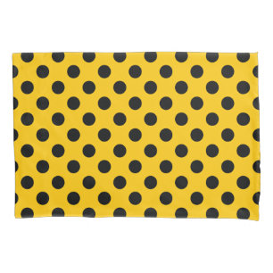 Schwarze Polka-Punkte auf Gelb Kissenbezug