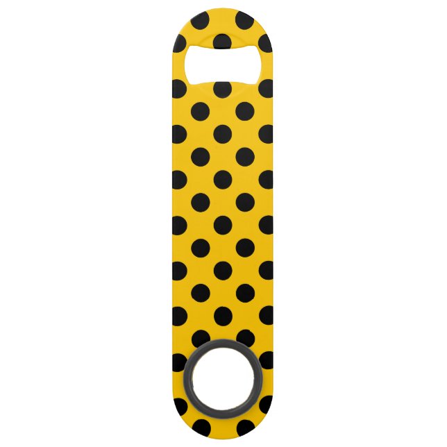 Schwarze Polka-Punkte auf Gelb Speedflaschenöffner (Vorderseite)