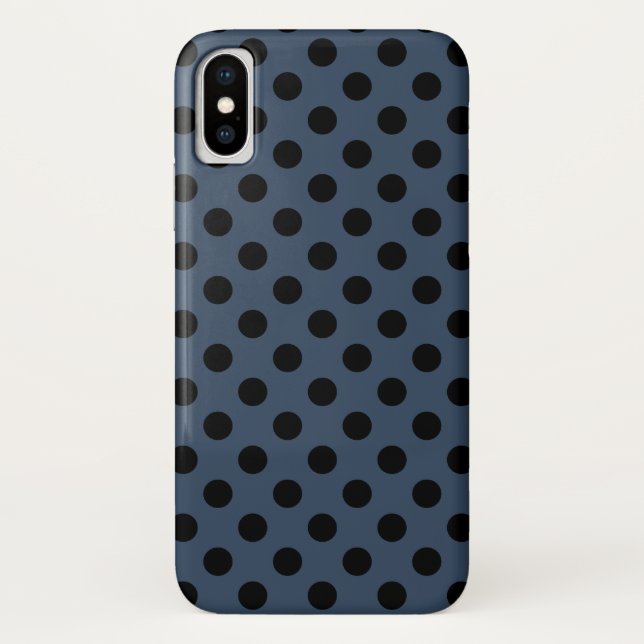 Schwarze Polka-Punkte auf grau-blau Case-Mate iPhone Hülle (Rückseite)