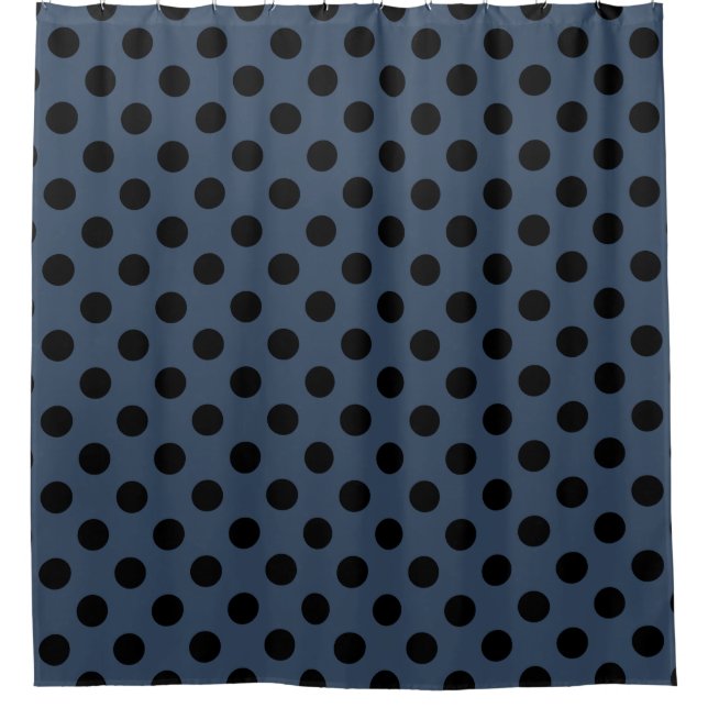 Schwarze Polka-Punkte auf grau-blau Duschvorhang (Vorderseite)