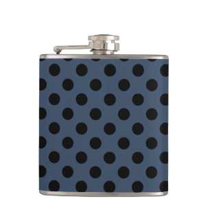 Schwarze Polka-Punkte auf grau-blau Flachmann