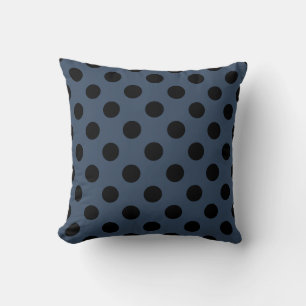 Schwarze Polka-Punkte auf grau-blau Kissen