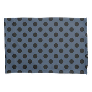 Schwarze Polka-Punkte auf grau-blau Kissenbezug