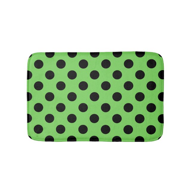 Schwarze Polka-Punkte auf Kalkgrün Badematte (Vorderseite)