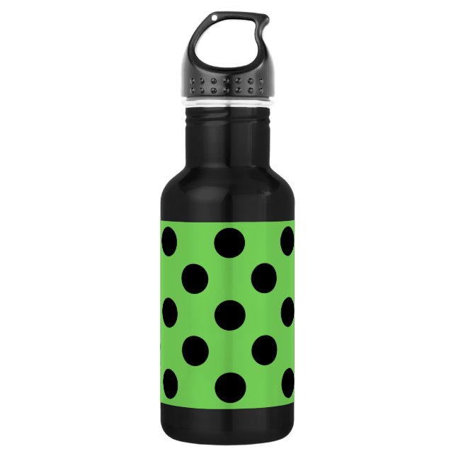 Schwarze Polka-Punkte auf Kalkgrün Edelstahlflasche (Vorderseite)