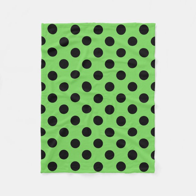 Schwarze Polka-Punkte auf Kalkgrün Fleecedecke (Vorderseite)