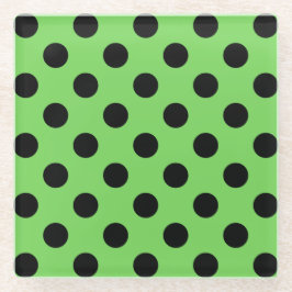 Schwarze Polka-Punkte auf Kalkgrün Glasuntersetzer