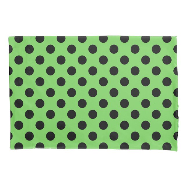 Schwarze Polka-Punkte auf Kalkgrün Kissenbezug (Vorderseite)