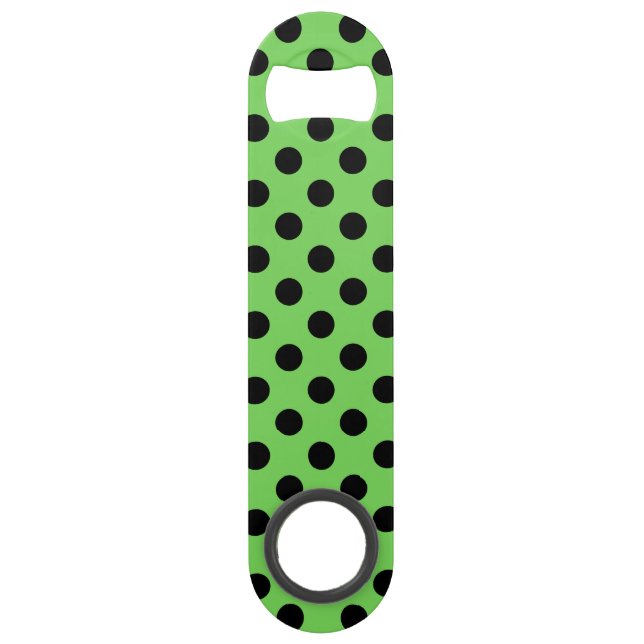 Schwarze Polka-Punkte auf Kalkgrün Speedflaschenöffner (Vorderseite)