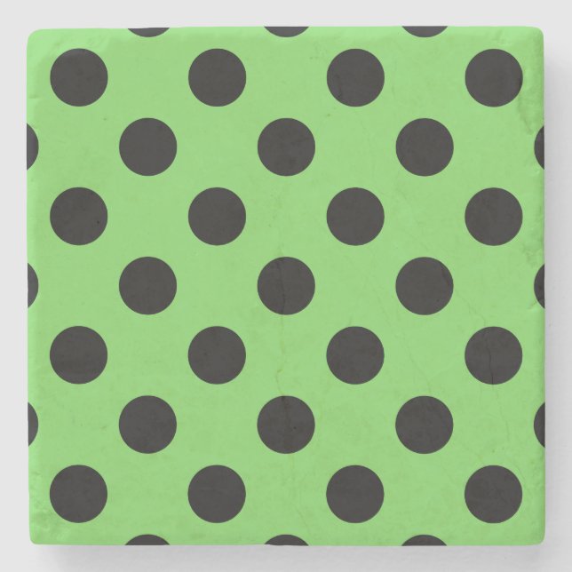 Schwarze Polka-Punkte auf Kalkgrün Steinuntersetzer (Vorderseite)