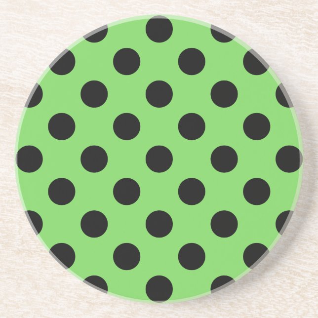 Schwarze Polka-Punkte auf Kalkgrün Untersetzer (Vorne)