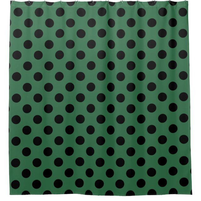 Schwarze Polka-Punkte auf kelgrün Duschvorhang (Vorderseite)