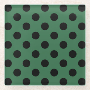 Schwarze Polka-Punkte auf kelgrün Glasuntersetzer