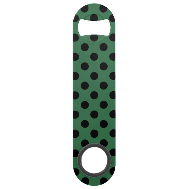 Schwarze Polka-Punkte auf kelgrün Speedflaschenöffner (Vorderseite)