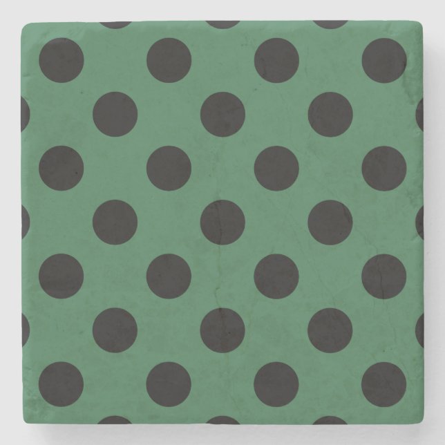 Schwarze Polka-Punkte auf kelgrün Steinuntersetzer (Vorderseite)