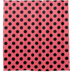 Schwarze Polka Punkte auf Korallen Duschvorhang
