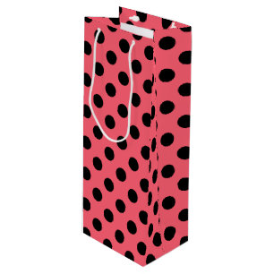 Schwarze Polka Punkte auf Korallen Geschenktüte Für Weinflaschen