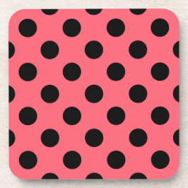 Schwarze Polka Punkte auf Korallen Getränkeuntersetzer