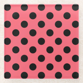 Schwarze Polka Punkte auf Korallen Glasuntersetzer