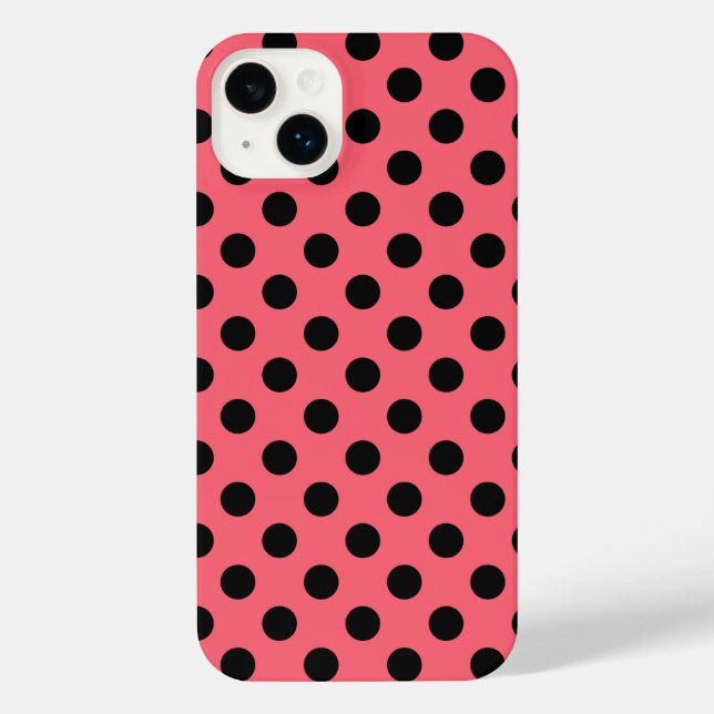 Schwarze Polka Punkte auf Korallen iPhone 14 Plus Hülle (Rückseite)