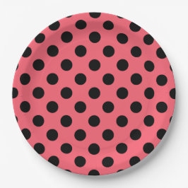 Schwarze Polka Punkte auf Korallen Pappteller