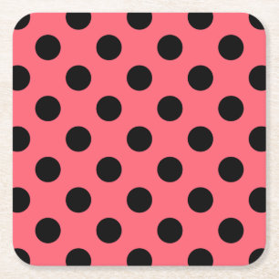 Schwarze Polka Punkte auf Korallen Rechteckiger Pappuntersetzer