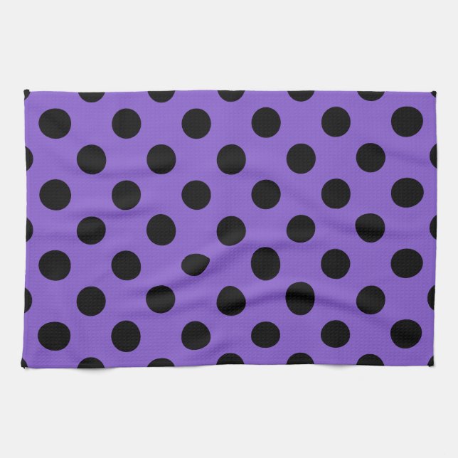Schwarze Polka-Punkte auf Lavendel Küchentuch (Horizontal)