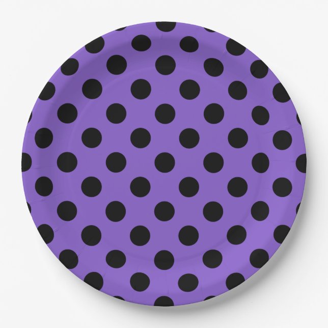 Schwarze Polka-Punkte auf Lavendel Pappteller (Vorderseite)