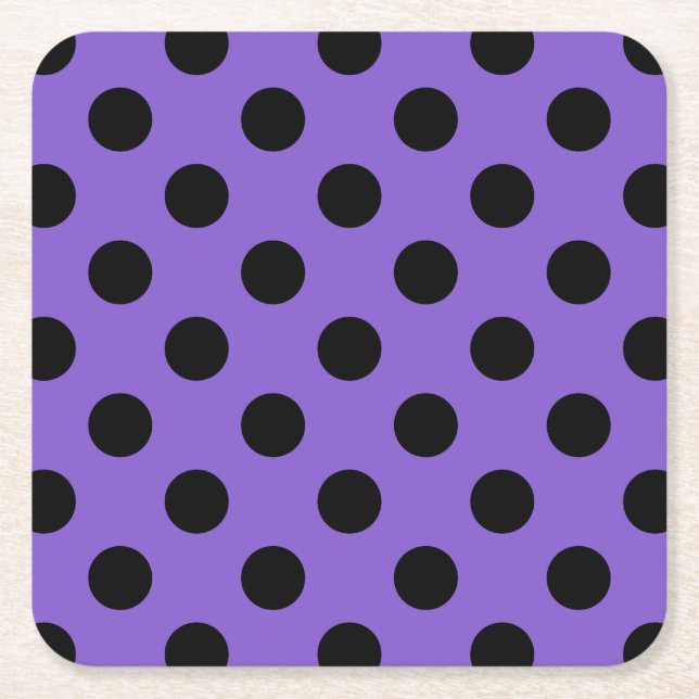 Schwarze Polka-Punkte auf Lavendel Rechteckiger Pappuntersetzer (Vorderseite)