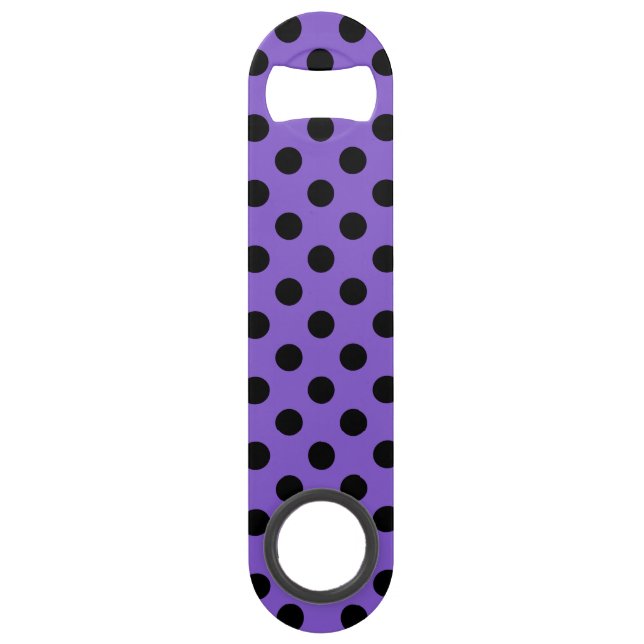 Schwarze Polka-Punkte auf Lavendel Speedflaschenöffner (Vorderseite)