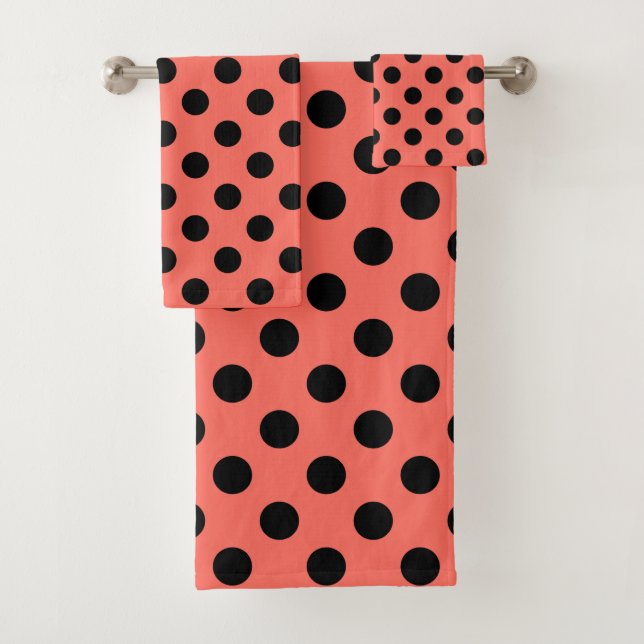Schwarze Polka-Punkte auf lebende Korallen Badhandtuch Set (Insitu)